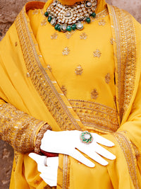 Yellow Chiffon Embroidered 3Pc Unstitched Suit | PJ-LUX-U-24-0710