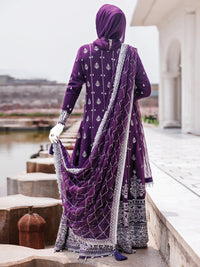 Purple Chiffon Embroidered 3Pc Unstitched Suit | PJ-LUX-U-24-0708