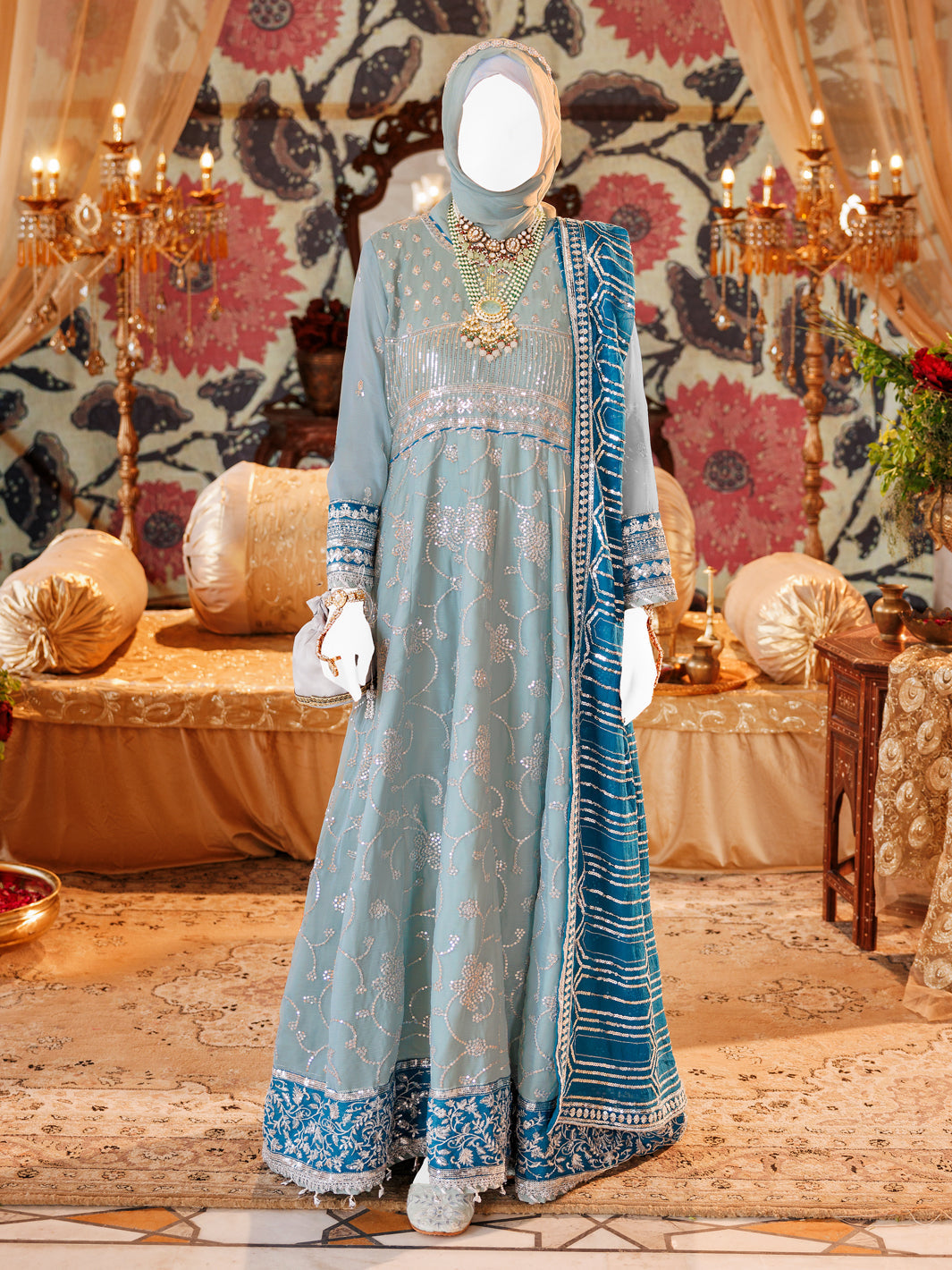 Sea Green Chiffon Embroidered 3Pc Stitched Suit | PFS-24-8510
