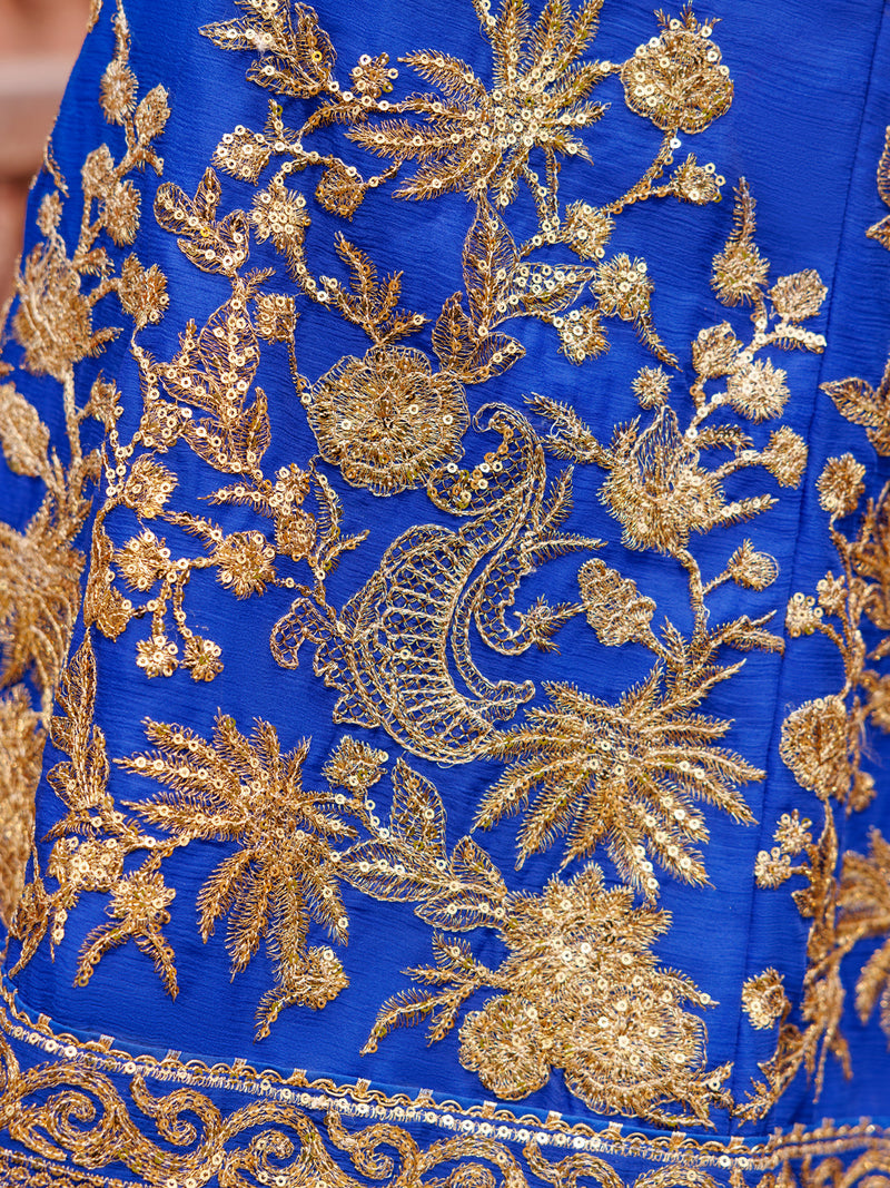 Royal Blue Chiffon Embroidered 3Pc Stitched Suit | PFS-24-8515