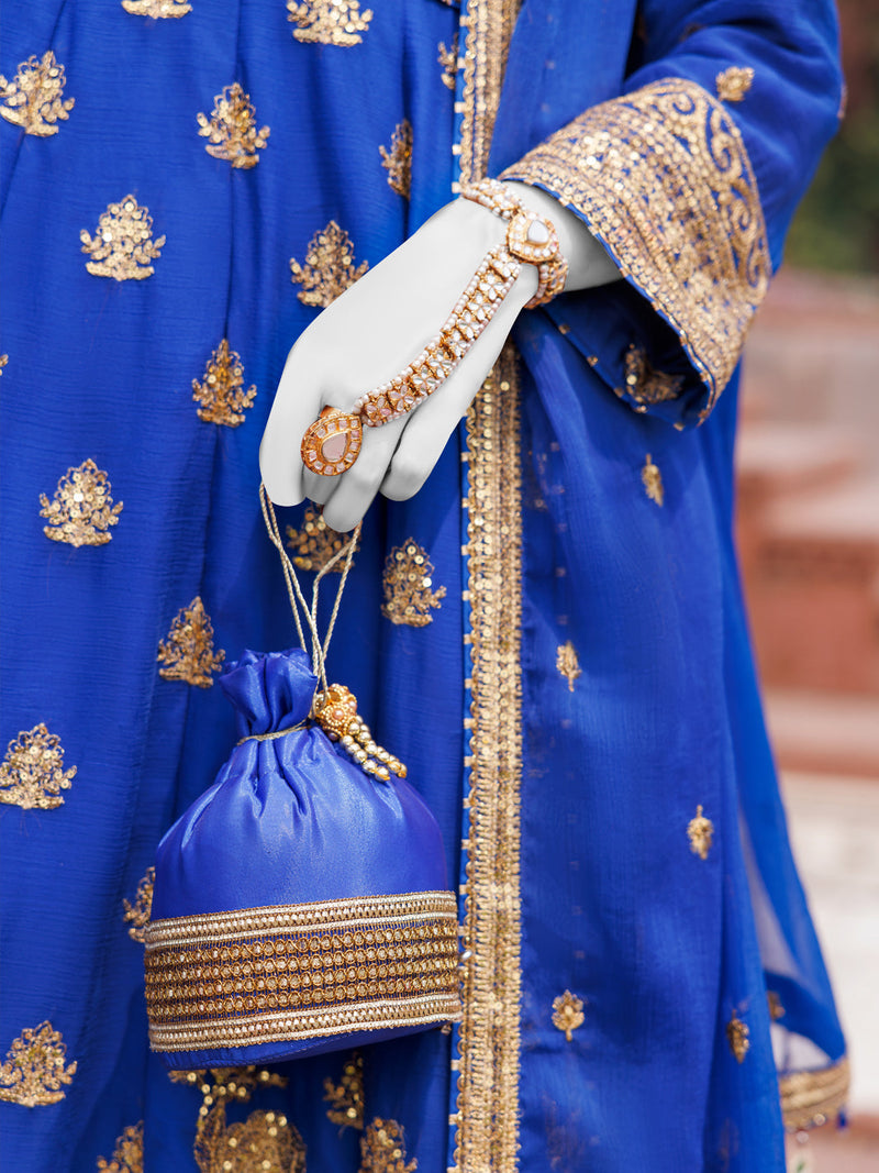 Royal Blue Chiffon Embroidered 3Pc Stitched Suit | PFS-24-8515
