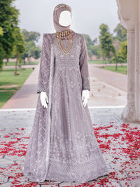 Grey Chiffon Embroidered 3Pc Unstitched Suit | PJ-LUX-U-24-0714