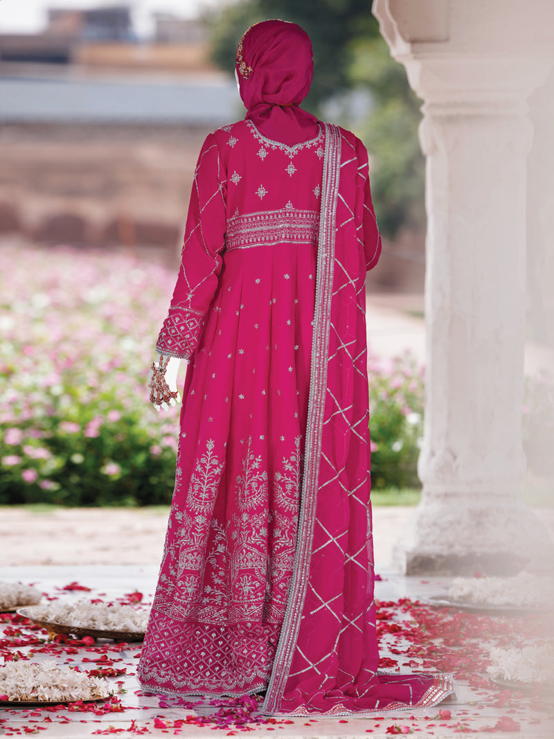 Fuchsia Chiffon Embroidered 3Pc Unstitched Suit | PJ-LUX-U-24-0712