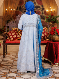 Powder Blue Chiffon Embroidered 3Pc Unstitched Suit | PJ-LUX-U-24-0716