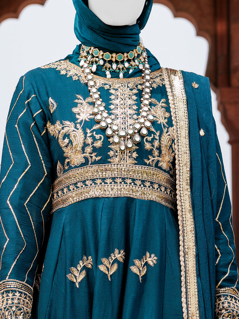 Emerald Chiffon Embroidered 3Pc Unstitched Suit | PJ-LUX-U-24-0713