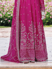 Fuchsia Chiffon Embroidered 3Pc Unstitched Suit | PJ-LUX-U-24-0712