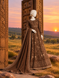 Brown Chiffon Rang-e-Sahar 3Pc Unstitched Suit | PJLUXU-251046
