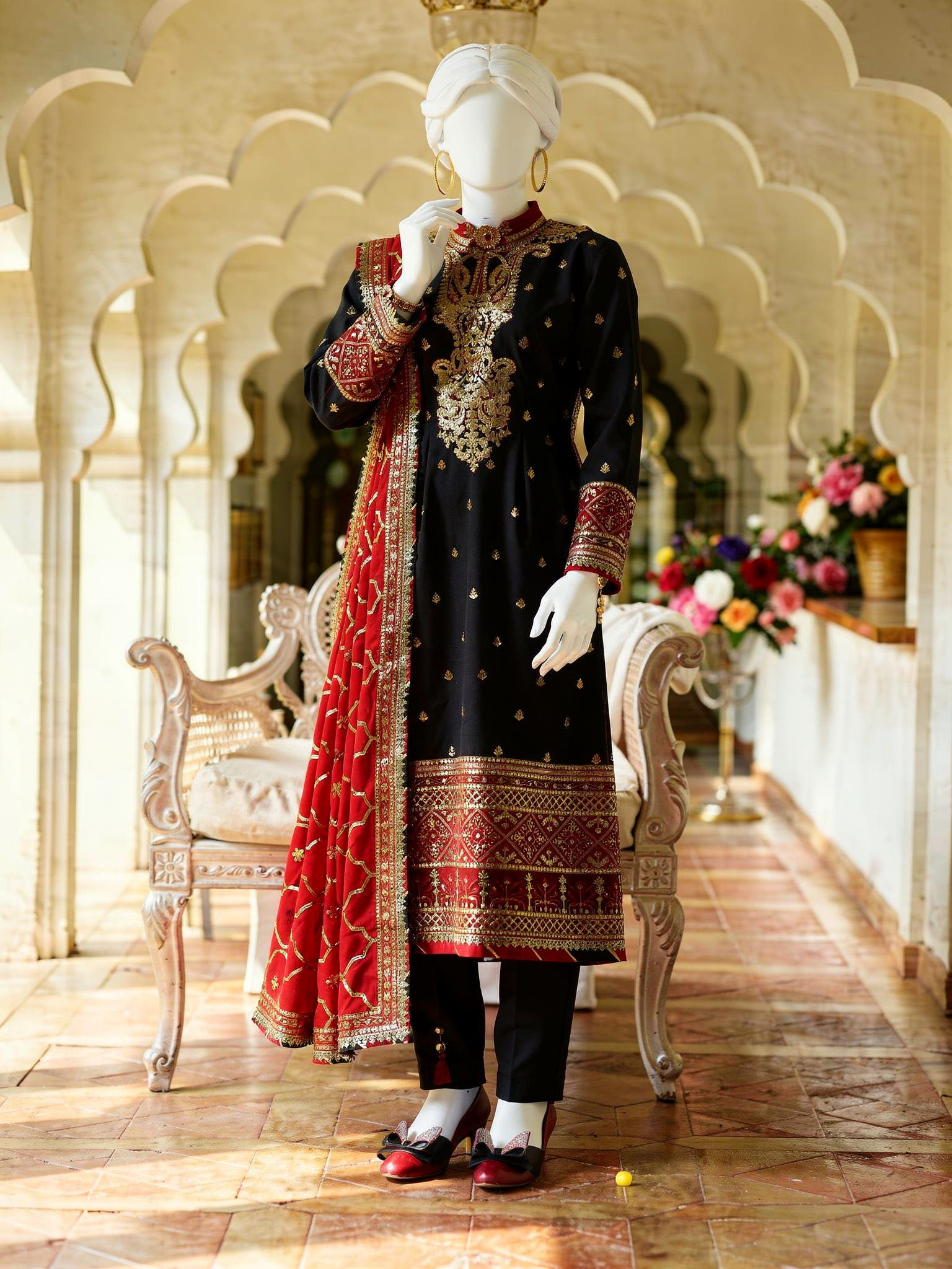 Black Chiffon Embroidered 3 Piece Unstitched Suit | PJ-PWU-2402