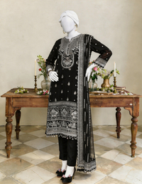 Black Chiffon Embroidered 3 Piece Unstitched Suit | PJ-PWU-2401