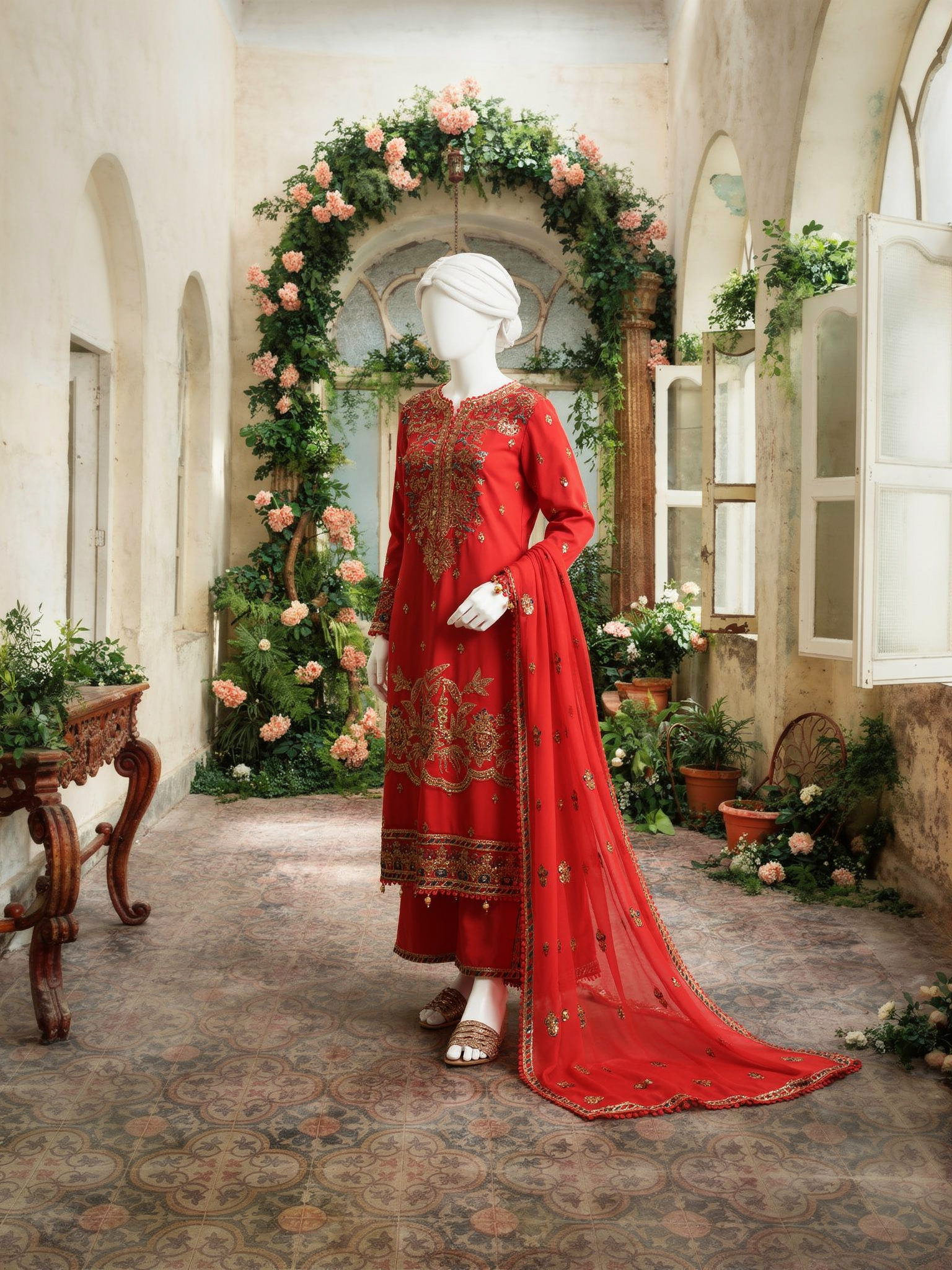 Orange Chiffon Embroidered 3 Piece Unstitched Suit | PJ-PWU-2410