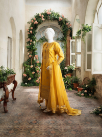 Mustard Chiffon Embroidered 3 Piece Unstitched Suit | PJ-PWU-2407