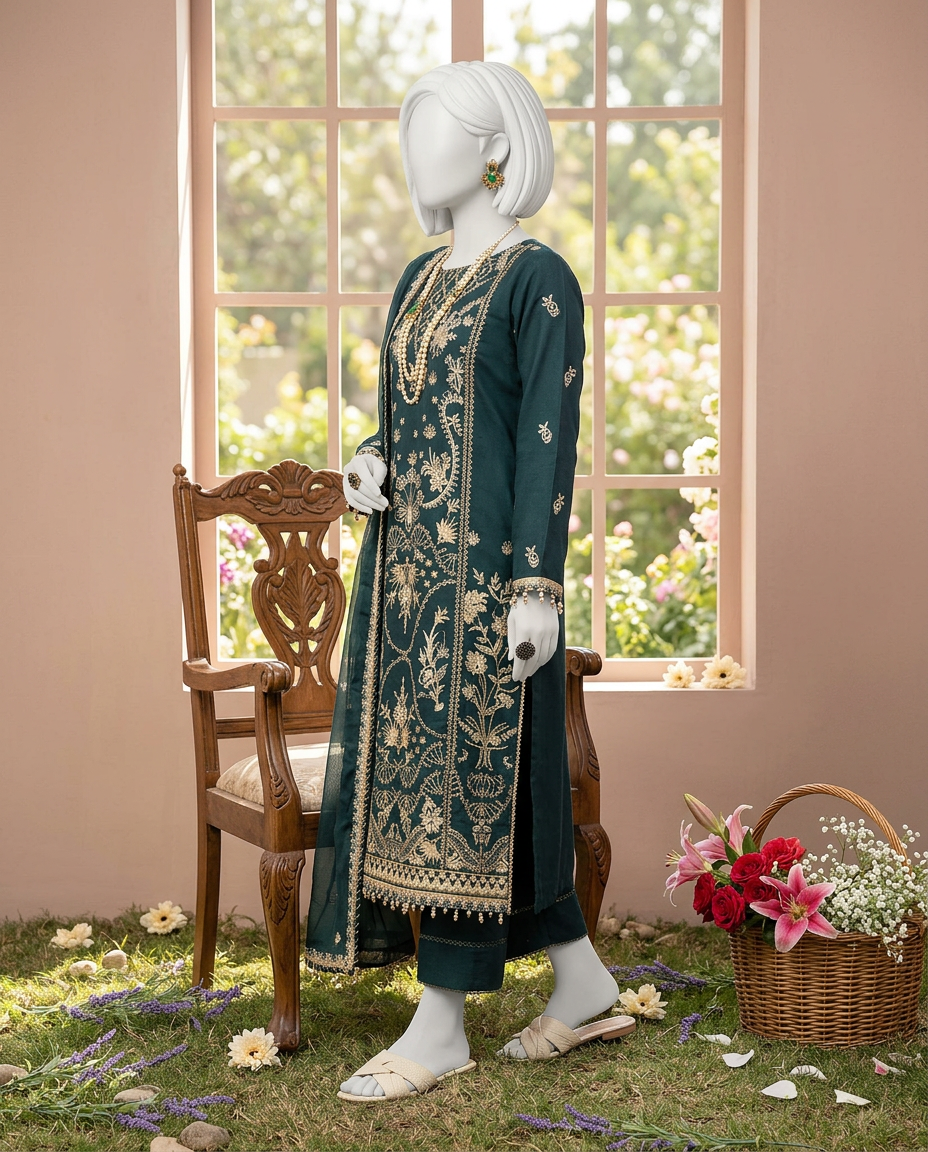 Luxury Embroidered 3Pc Unstitched Suit | PJ-PWU-240820