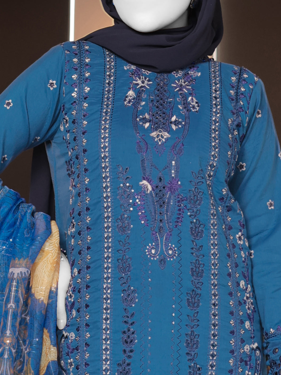 Blue Embroidered 3Pc Unstitched Suit | PJ-ESSU-24-0711