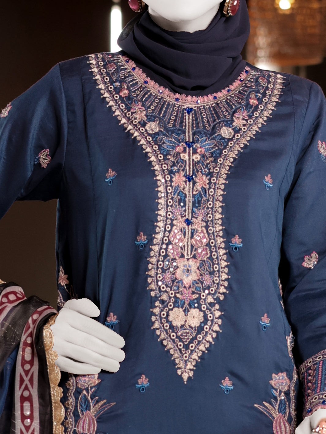 Blue Embroidered 3Pc Unstitched Suit | PJ-ESSU-24-0720