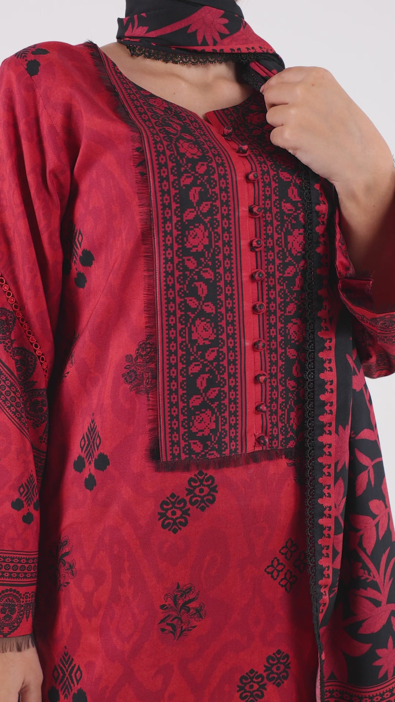 Printed Viscose 3Pc Unstitched Suit | PJVC-250902