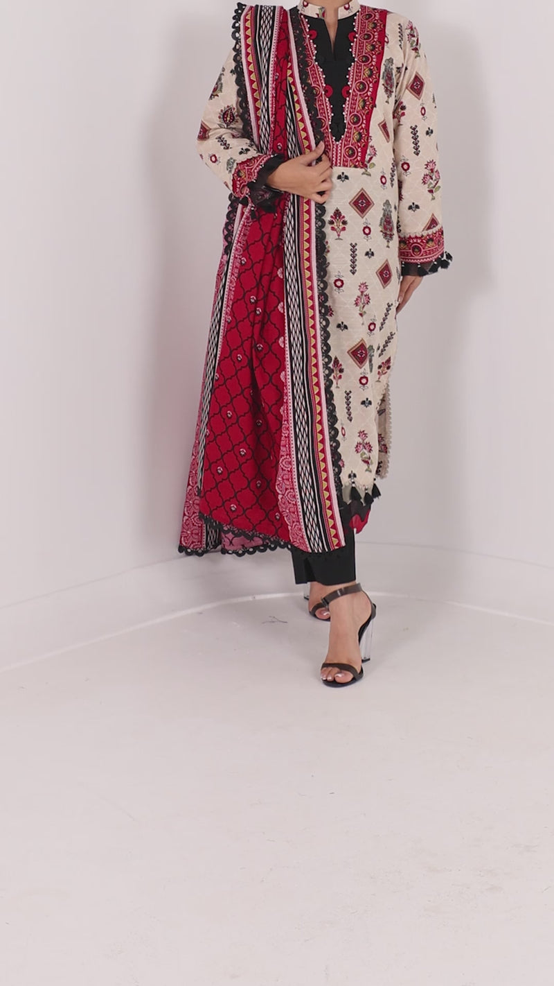 Printed Khaddar 3Pc Unstitched Suit | PJBKU251147A