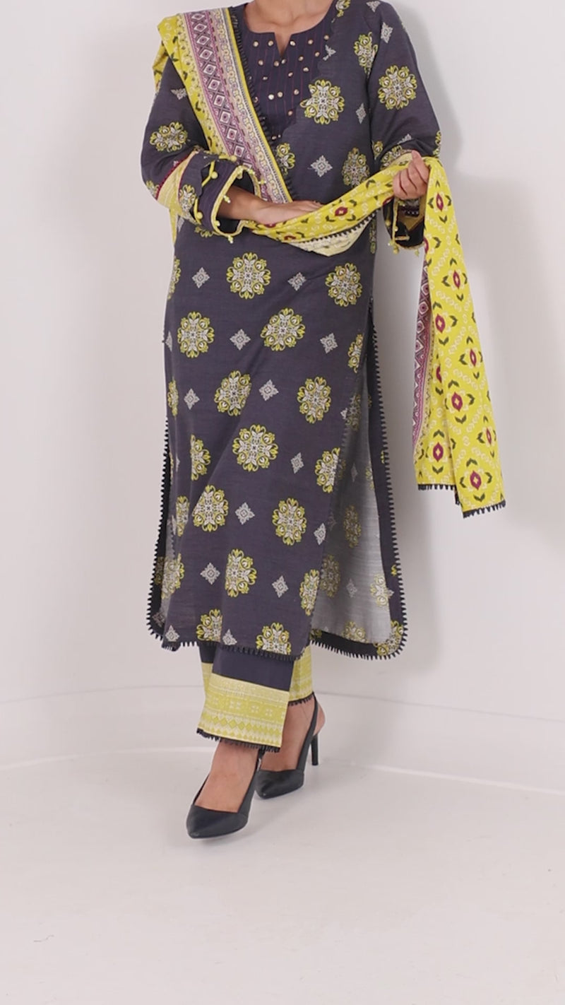 Printed Khaddar 3Pc Unstitched Suit | PJBKU251141B