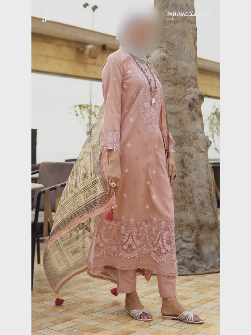 Peach Embroidered 3Pc Unstitched Suit | PJ-ESSU-24-0725