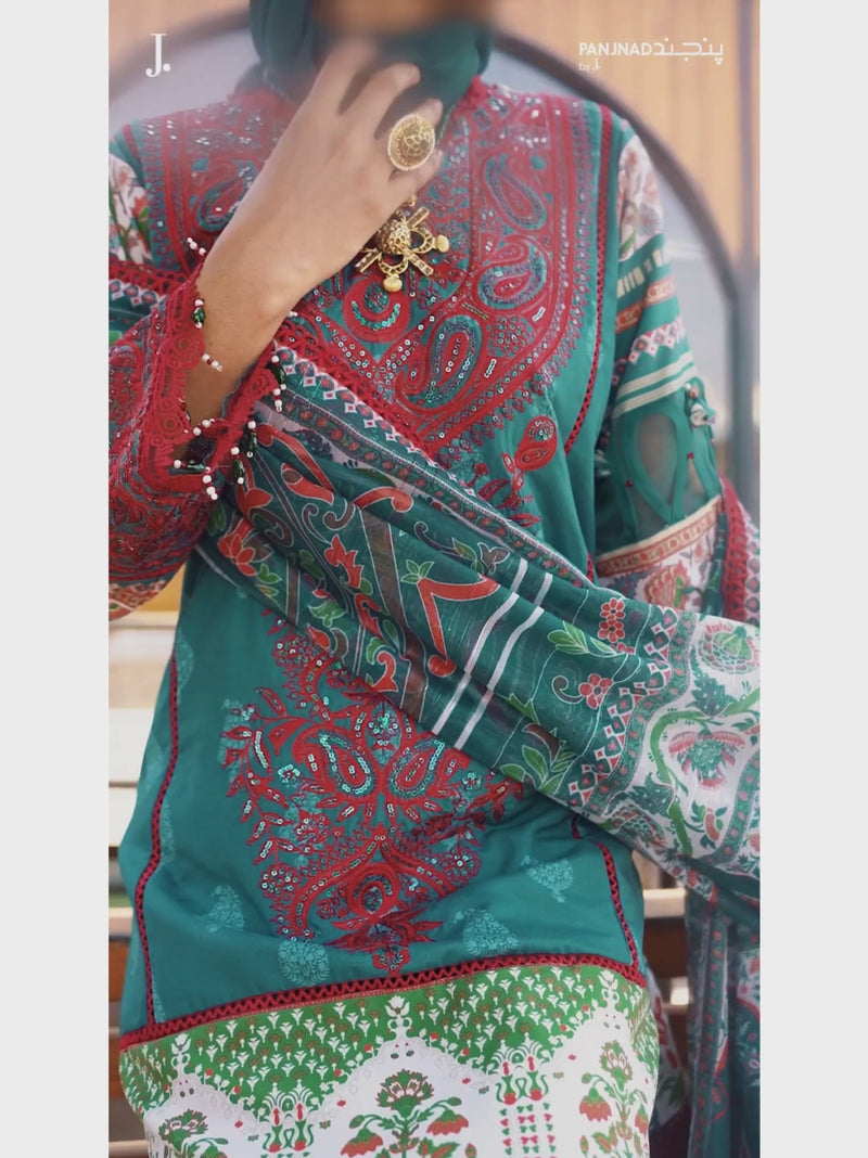 Green Embroidered 3Pc Unstitched Suit | PJ-ESSU-24-0708