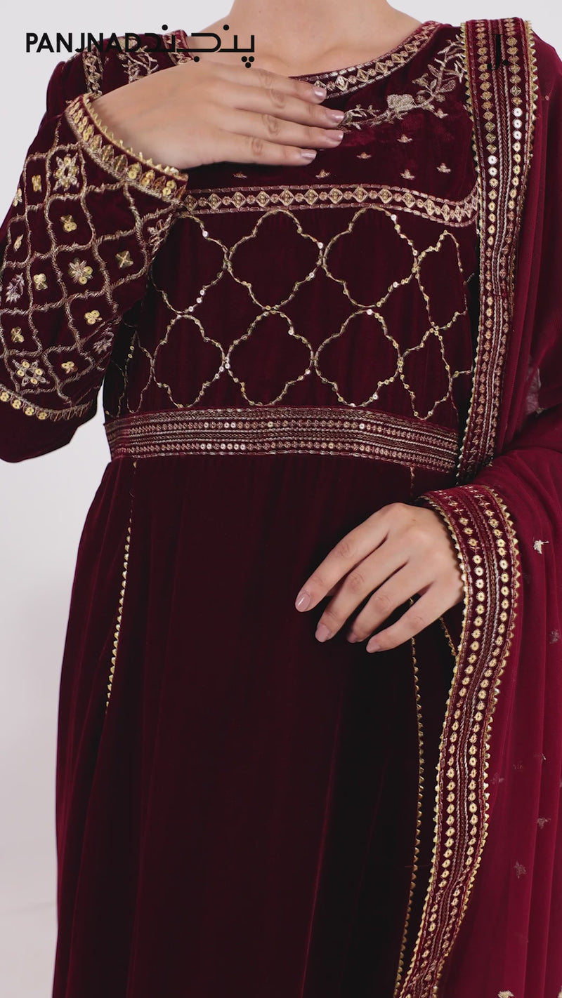 Luxury Velvet 3Pc Suit Stitched  | PJLXS-251055