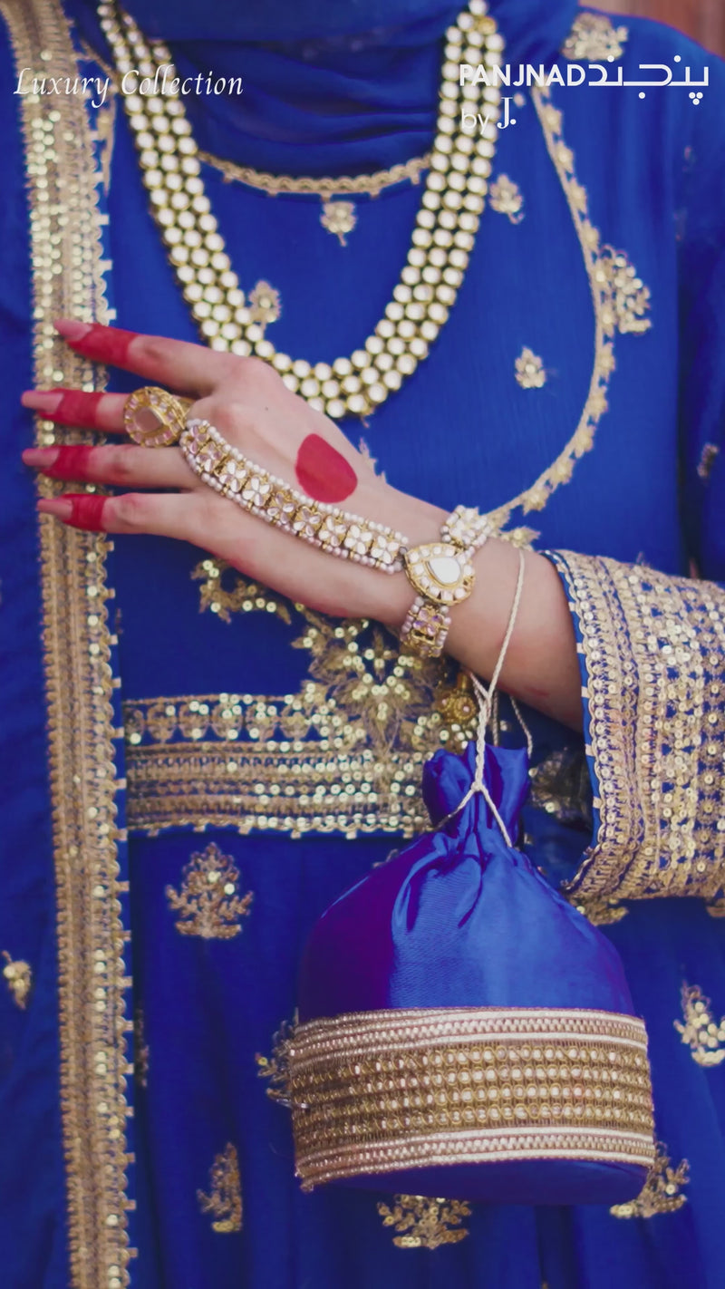 Royal Blue Chiffon Embroidered 3Pc Stitched Suit | PFS-24-8515