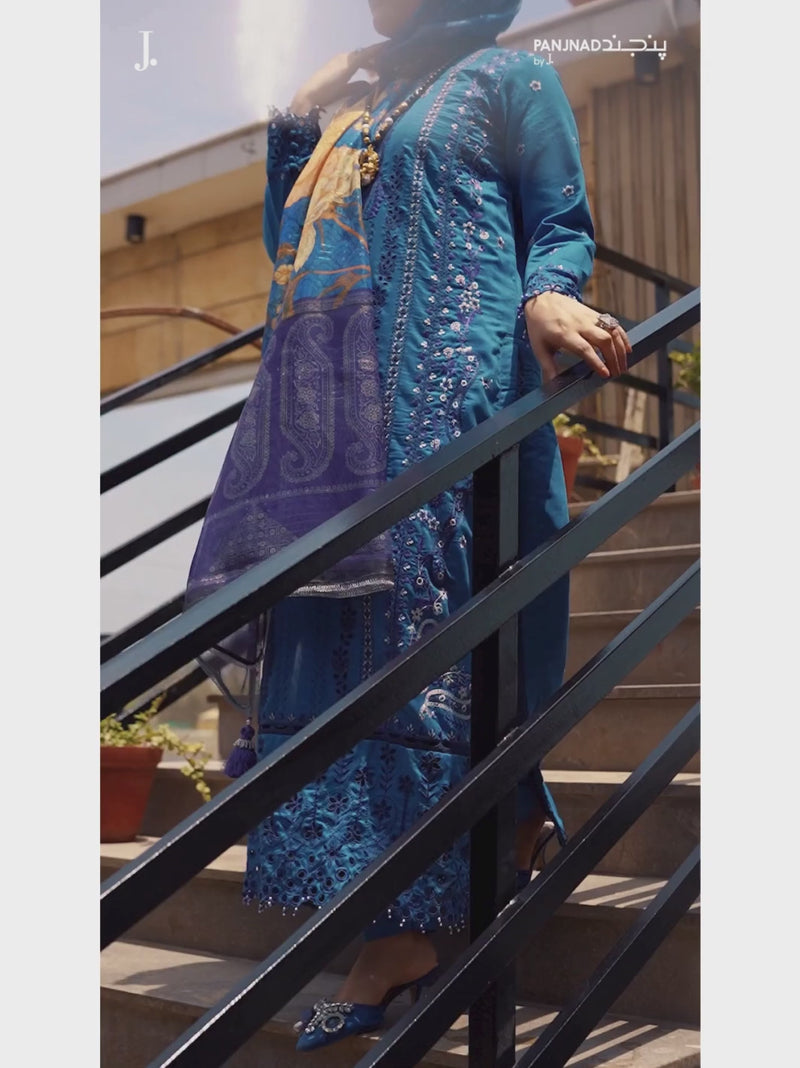 Blue Embroidered 3Pc Unstitched Suit | PJ-ESSU-24-0711