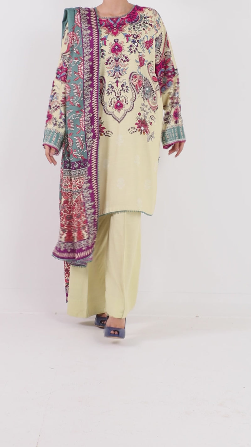Printed Slub Viscose 3Pc Unstitched Suit | PJSL-250911