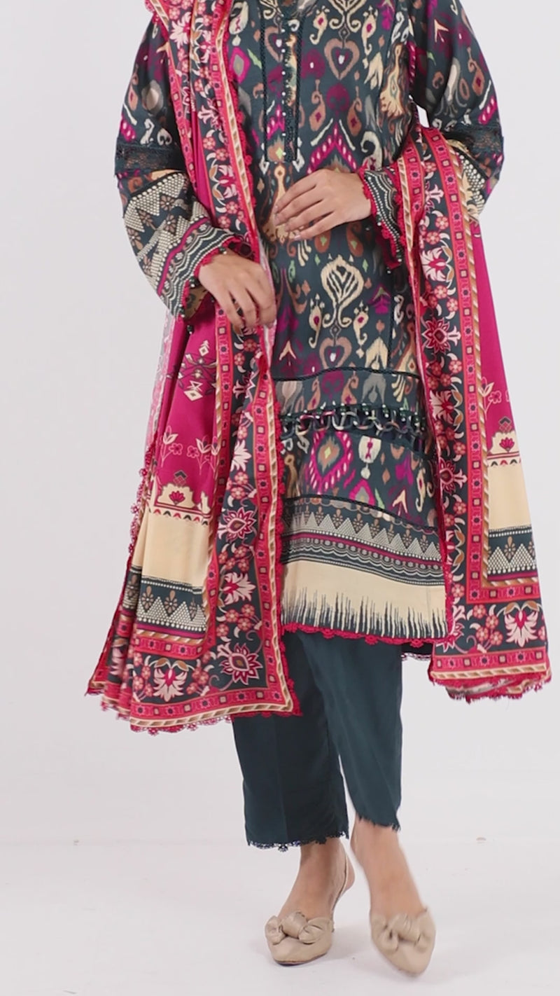 Printed Viscose 3Pc Unstitched Suit | PJVC-250904