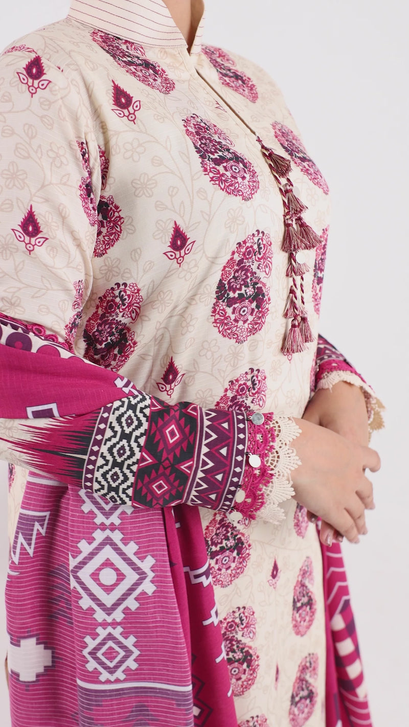 Printed Doria Viscose 3Pc Unstitched Suit | PJDR-250916