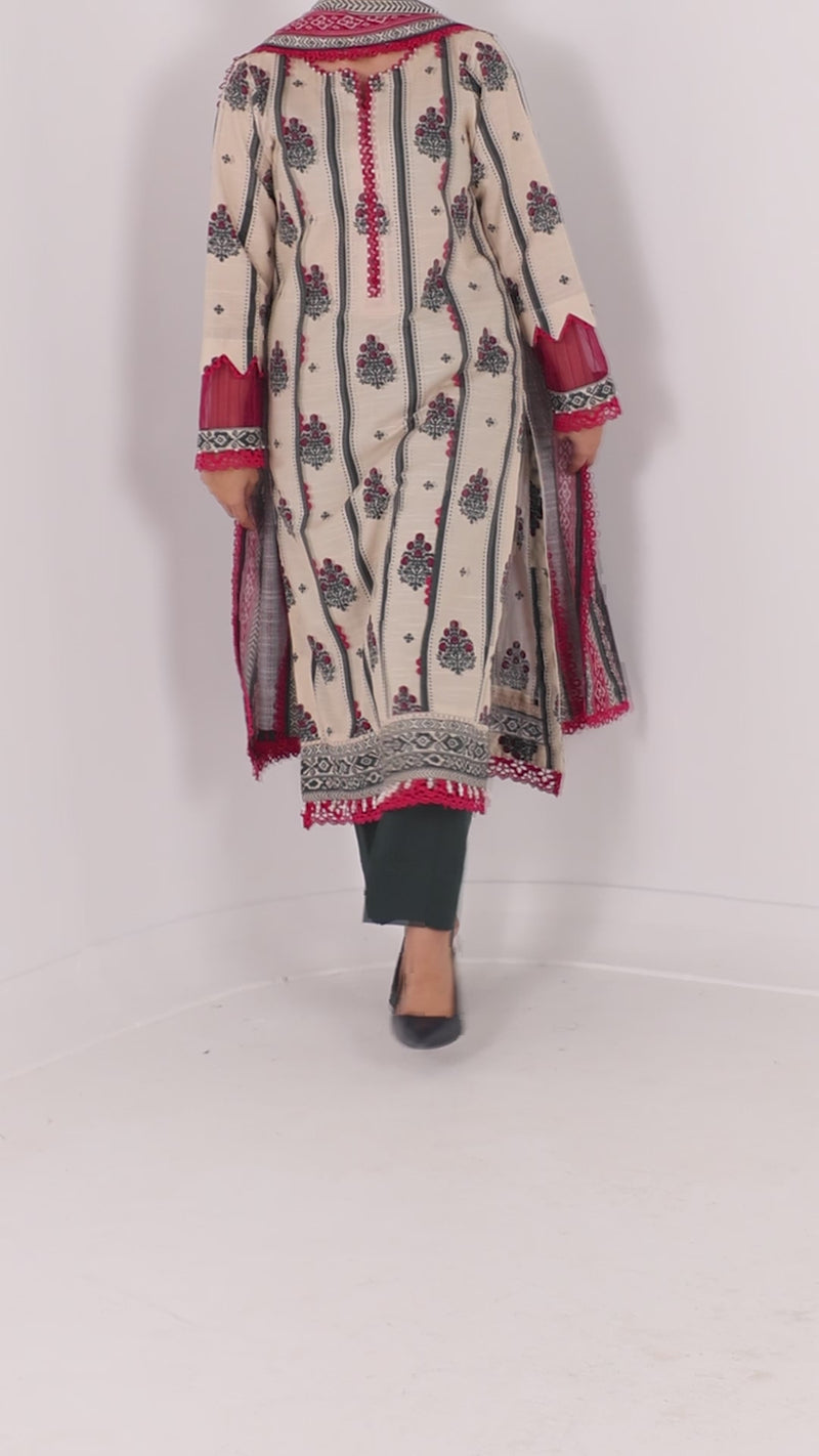 Printed Khaddar 3Pc Unstitched Suit | PJBKU251142A