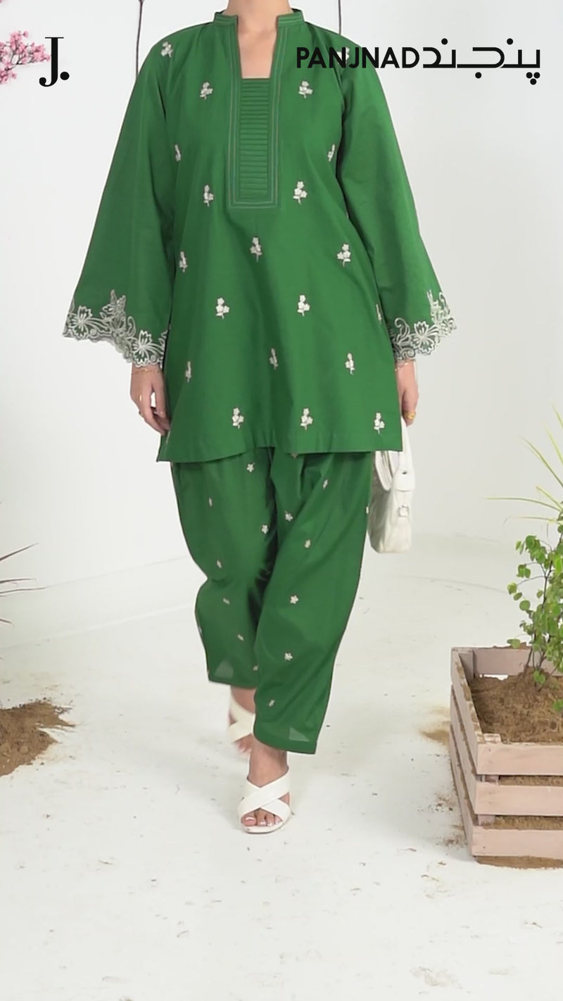 2Pc Stitched Imported Cotton Embroidered Suit | PJ-AZW-13