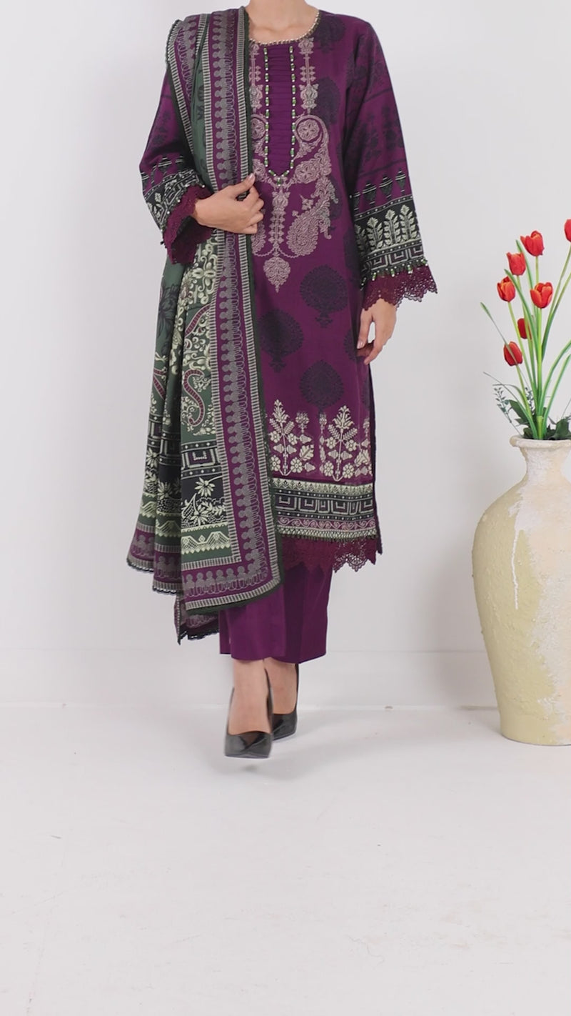 Printed Slub Viscose 3Pc Unstitched Suit | PJSL-250910