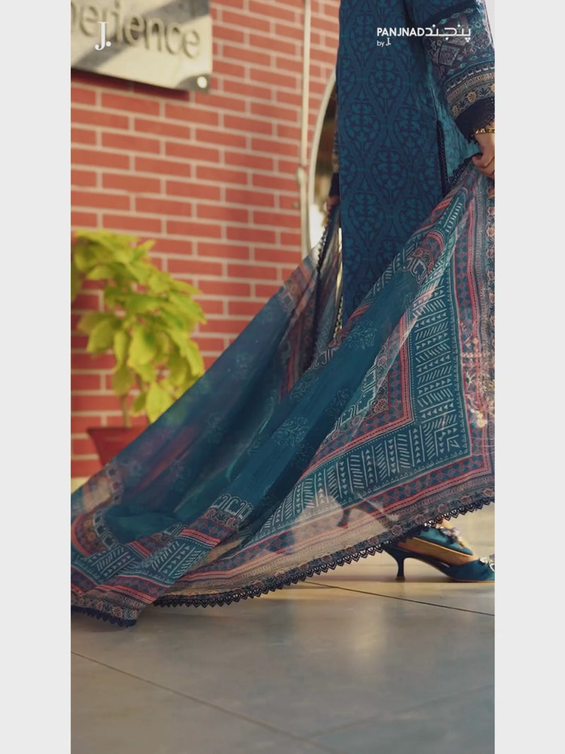 Blue Embroidered 3Pc Unstitched Suit | PJ-ESSU-24-0705