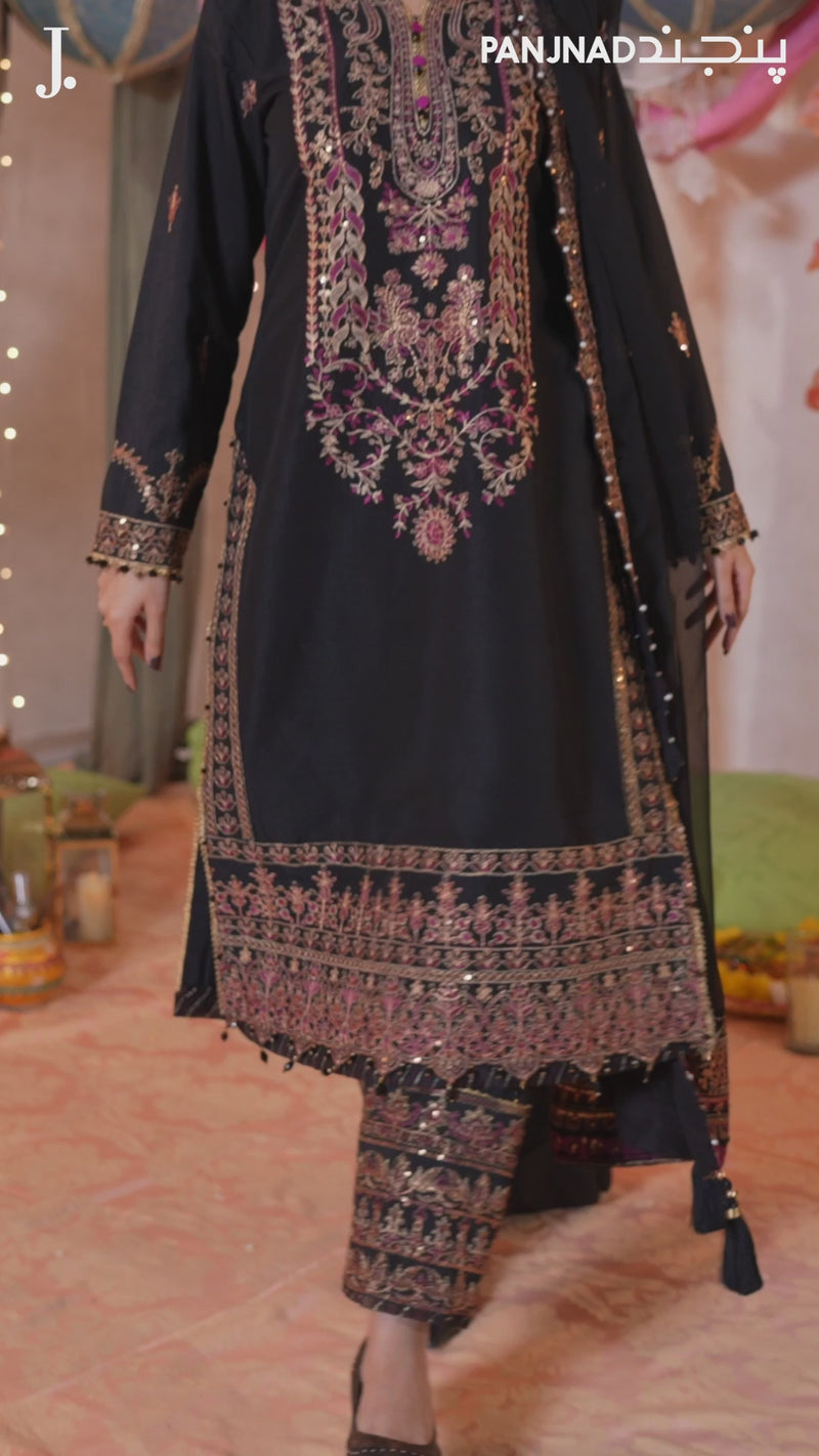 Party Wear Embroidered 3Pc Unstitched Suit | PJ-PWU-240842