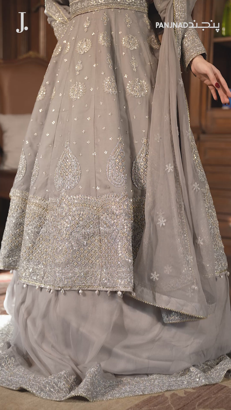 Grey Chiffon Frock Rang-e-Sahar 3Pc Unstitched Suit | PJLUXU-251033