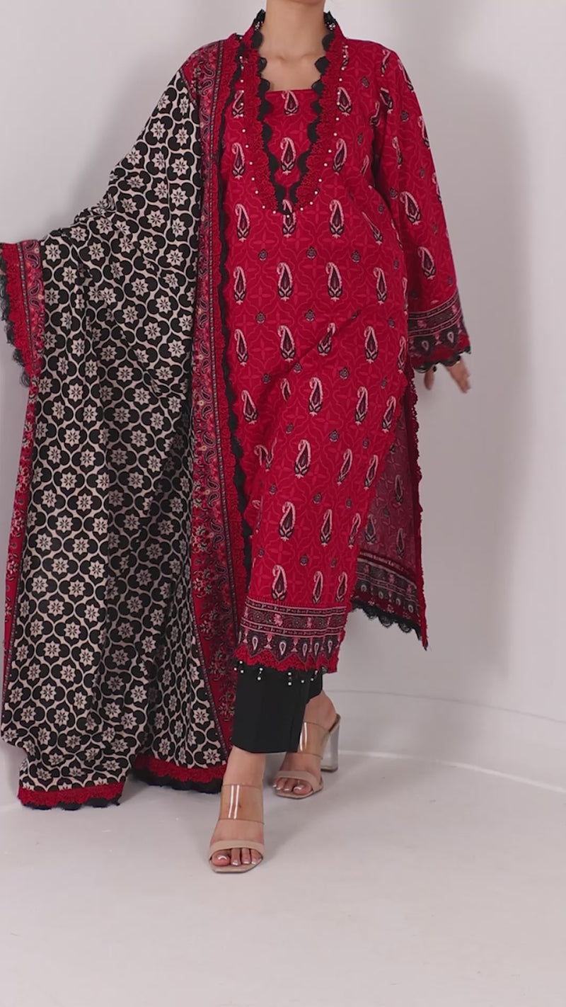 Printed Khaddar 3Pc Unstitched Suit | PJBKU251149A
