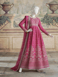 Fuchsia Chiffon Embroidered 3Pc Unstitched Suit | PJ-LUX-U-24-0712