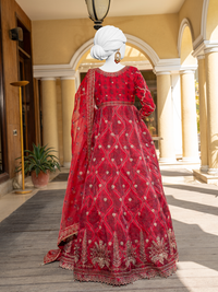 Red Printed Organza Rang-e-Sahar 3Pc Unstitched Suit | PJLUXU-251043