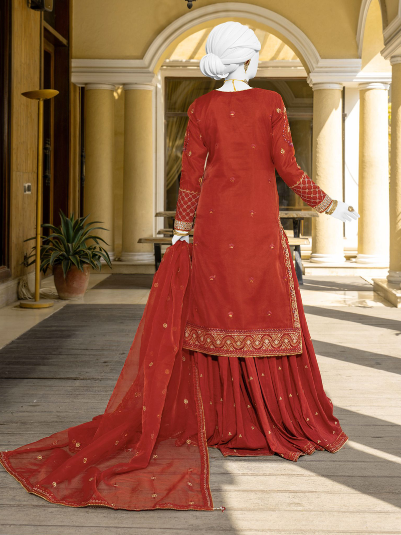 Orange Organza Rang-e-Sahar 3Pc Unstitched Suit | PJLUXU-251041