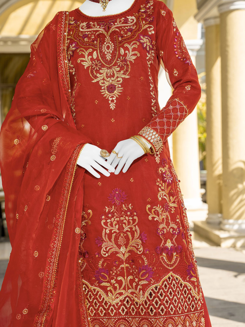 Orange Organza Rang-e-Sahar 3Pc Unstitched Suit | PJLUXU-251041